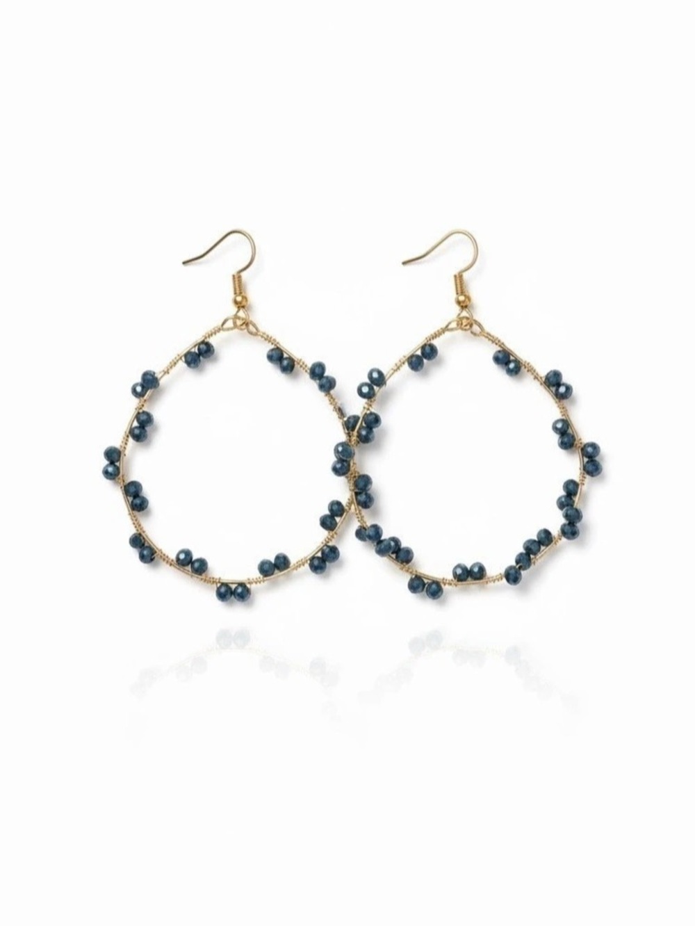 A Project Boho Blue & Gold Beaded Hoop Earrings NWT